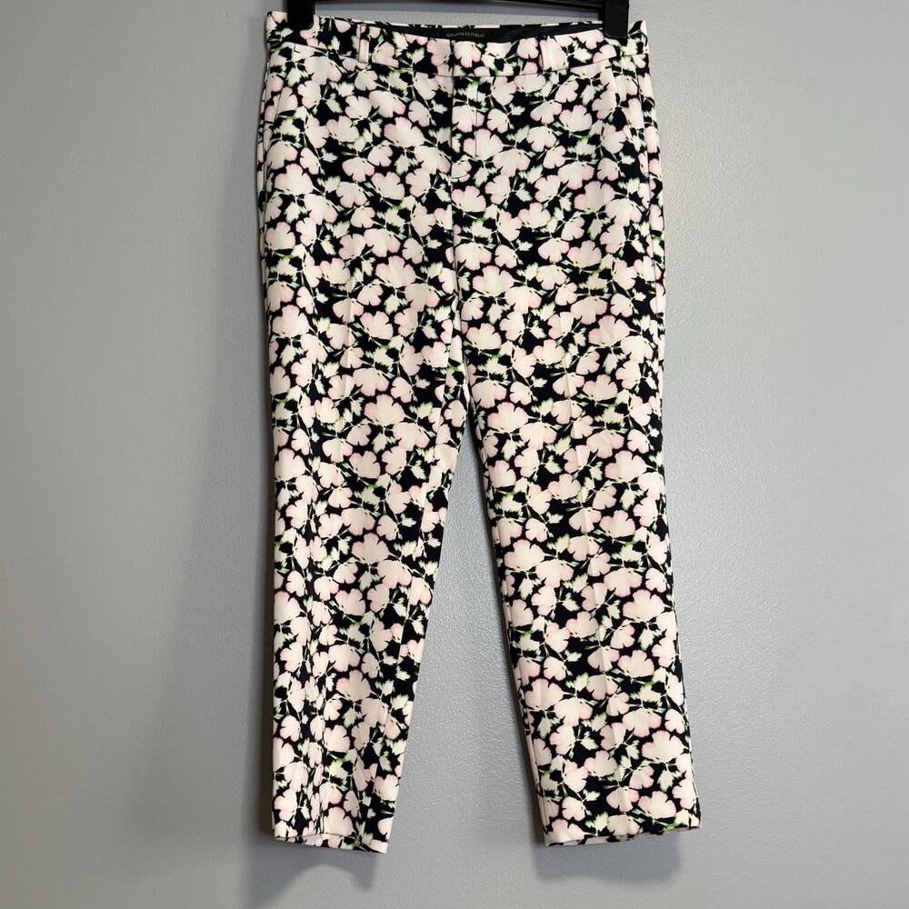 Banana Republic Avery Floral Ankle Trouser Dress Pants 10 Black White
